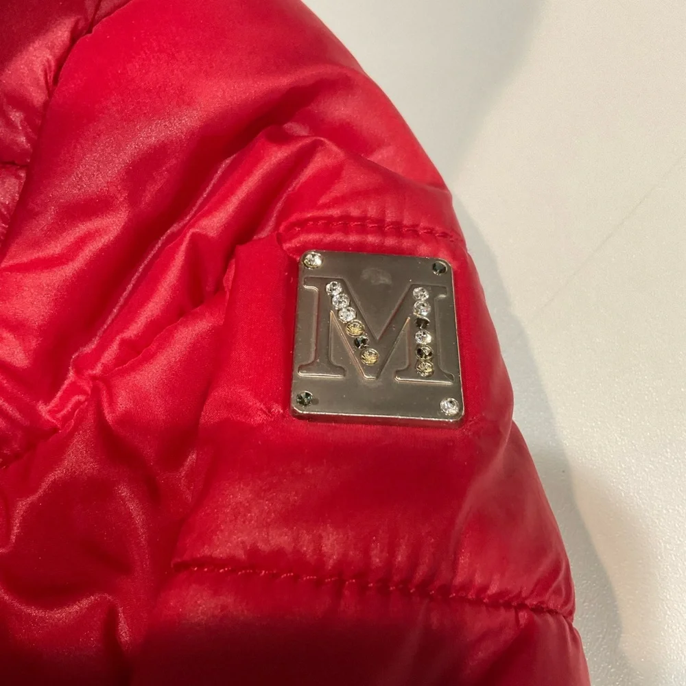 🍏Monnalisa Girl’s Designer Quilted Hooded Red Puffer, 24 mo